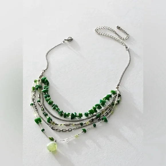 Free People Aurelia Layered Necklace in Jade Green NWT - Picture 2 of 8